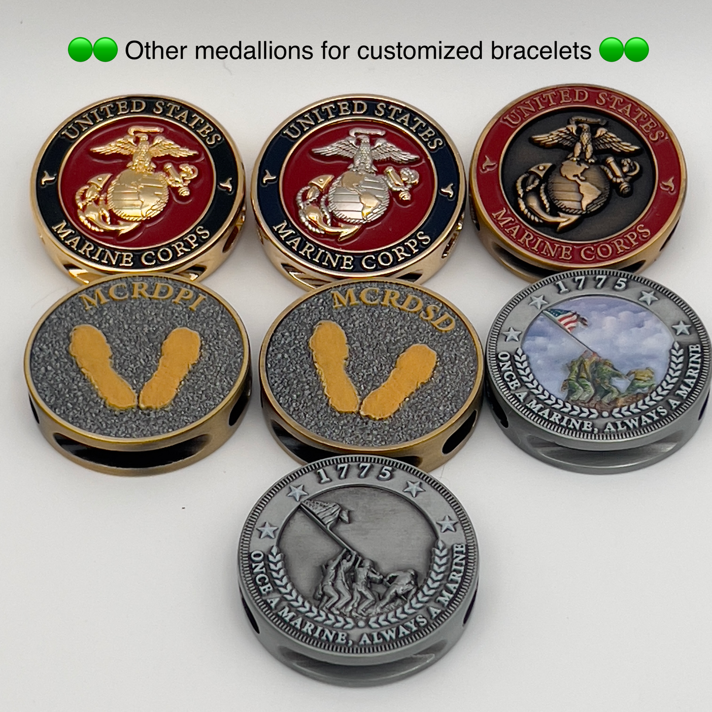 Thin, medium width, flexible and comfortable braided United States Marine Corps bracelet featuring a 24K gold USMC Eagle Globe and Anchor medallion, a black Cobra style tactical buckle and woven with black Type-1 paracord.