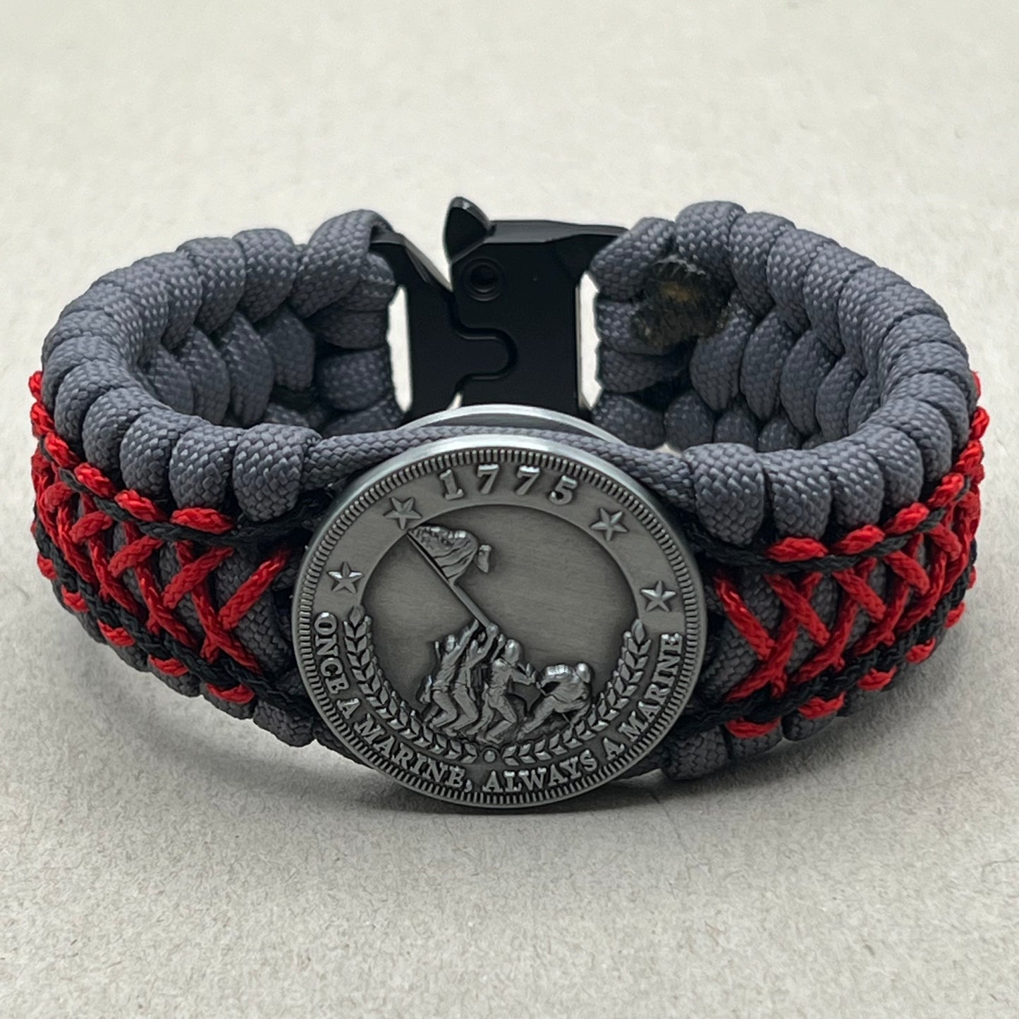 USMC Iwo Jima bracelet-Gray, Black & Red
