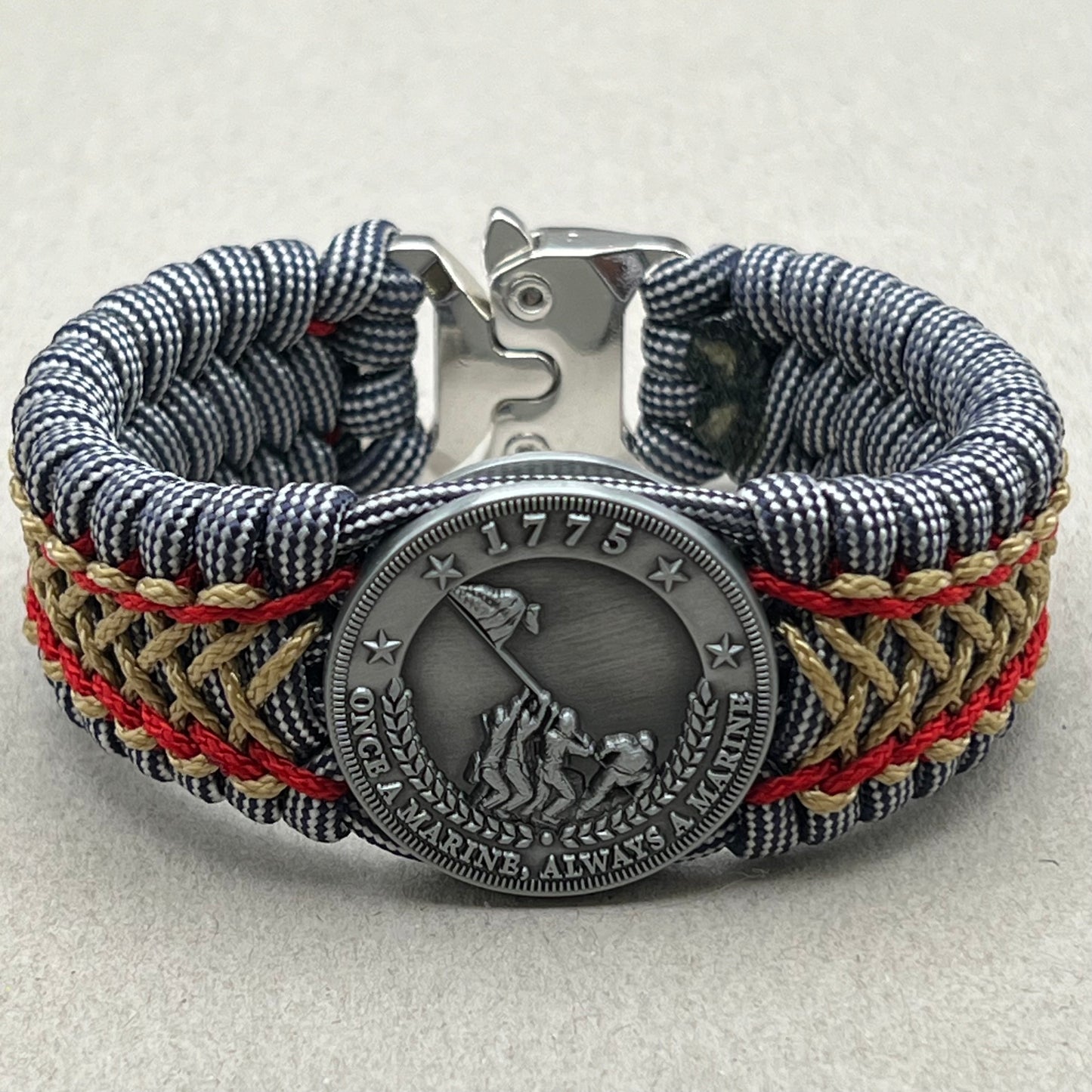 USMC Iwo Jima bracelet-Navy Blue/White, Red & Gold