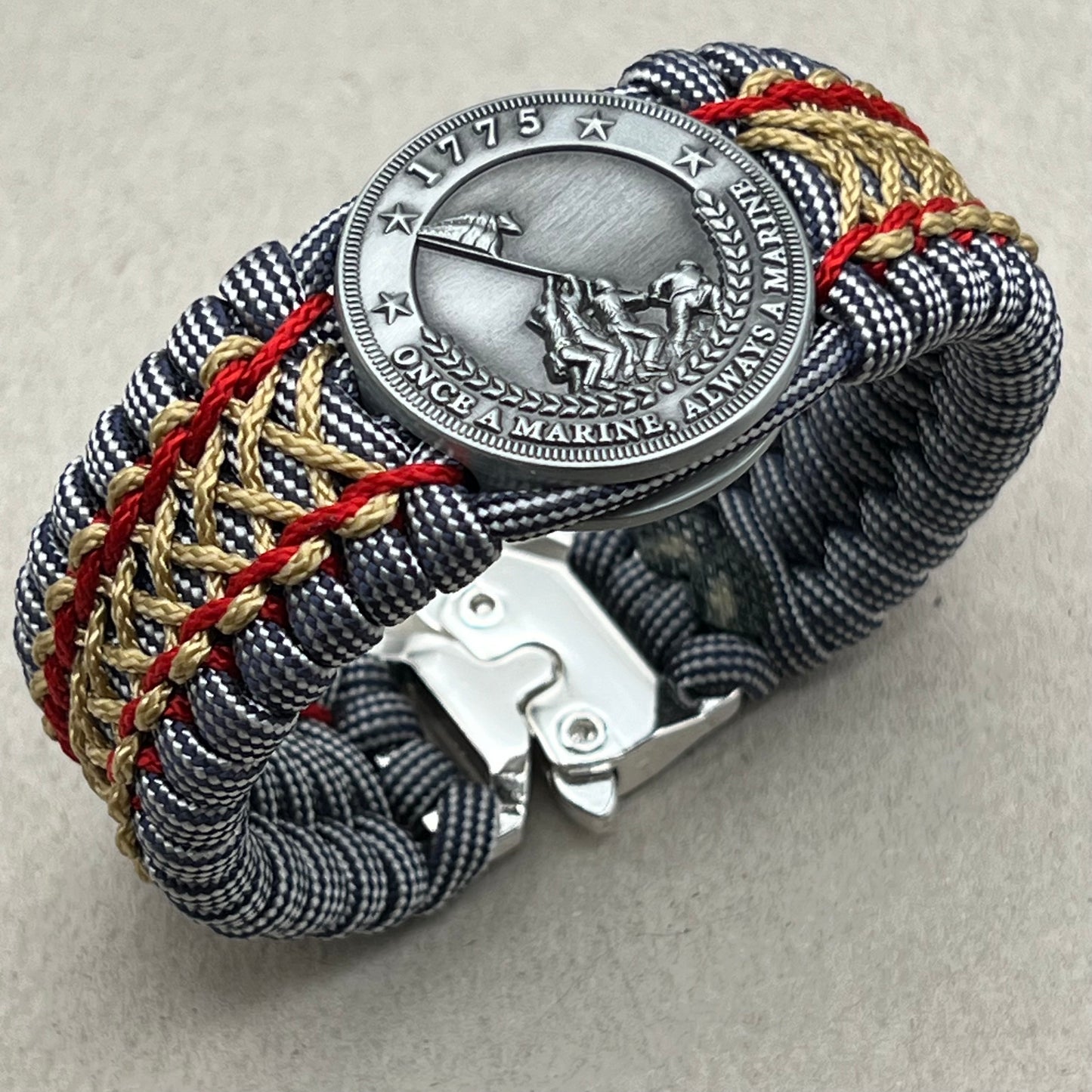 USMC Iwo Jima bracelet-Navy Blue/White, Red & Gold