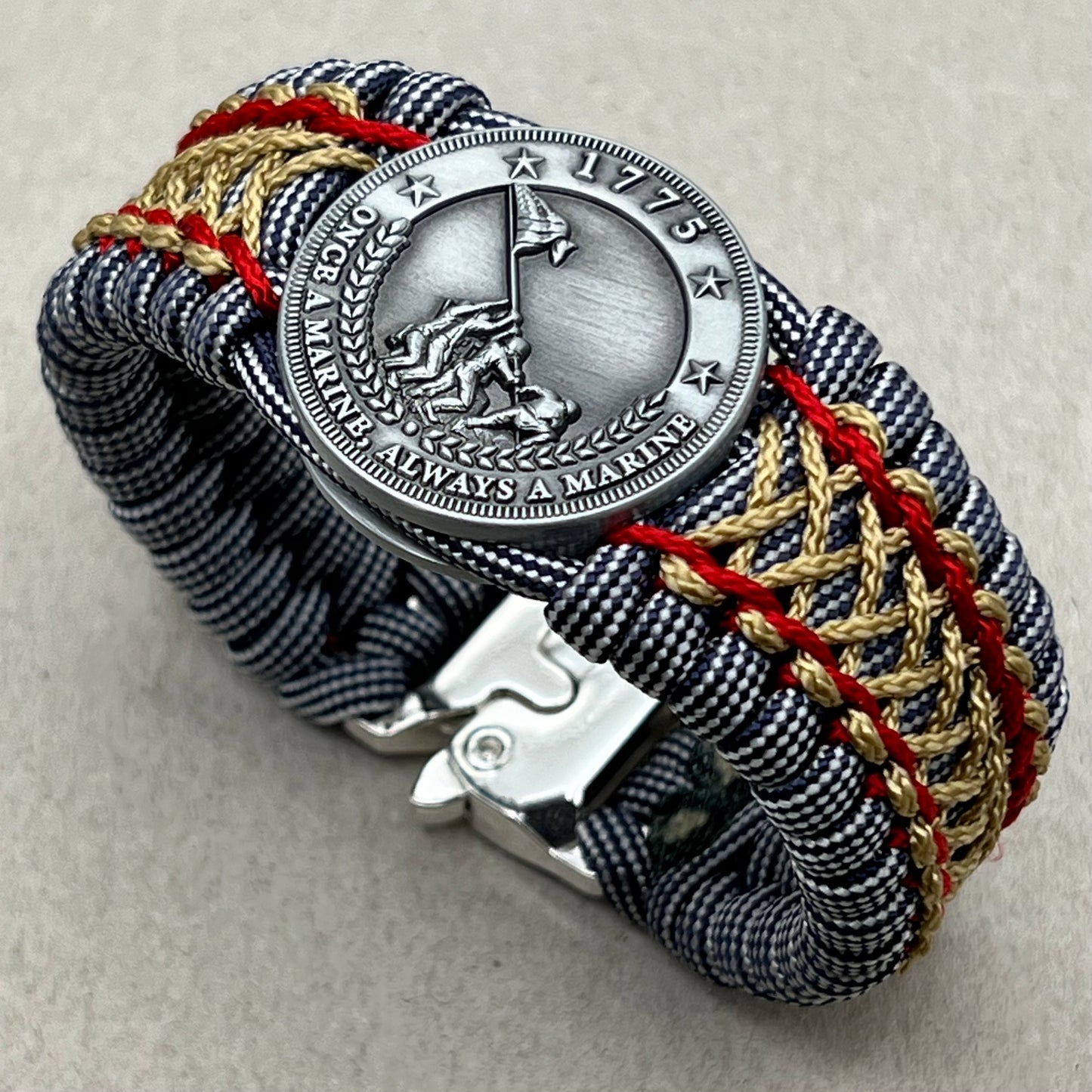USMC Iwo Jima bracelet-Navy Blue/White, Red & Gold