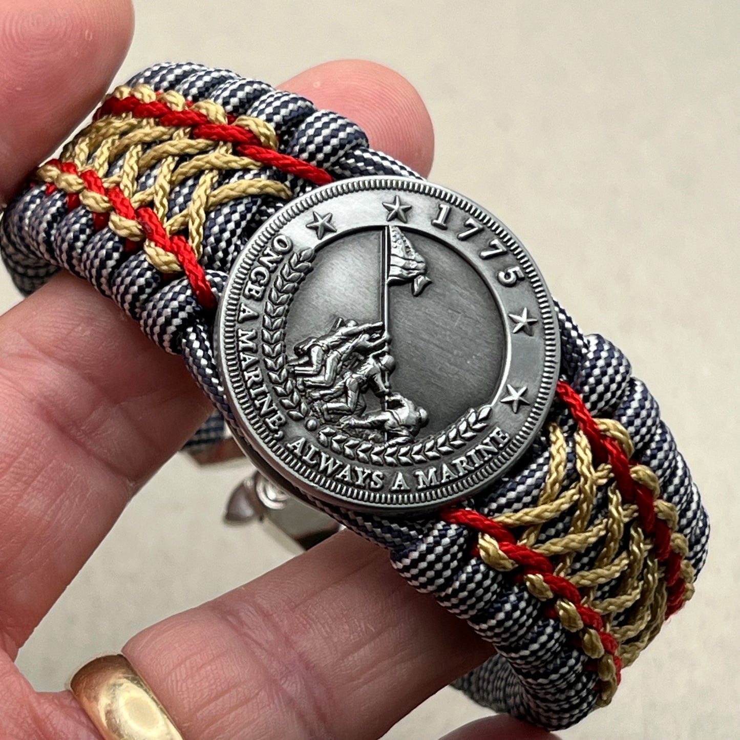 USMC Iwo Jima bracelet-Navy Blue/White, Red & Gold