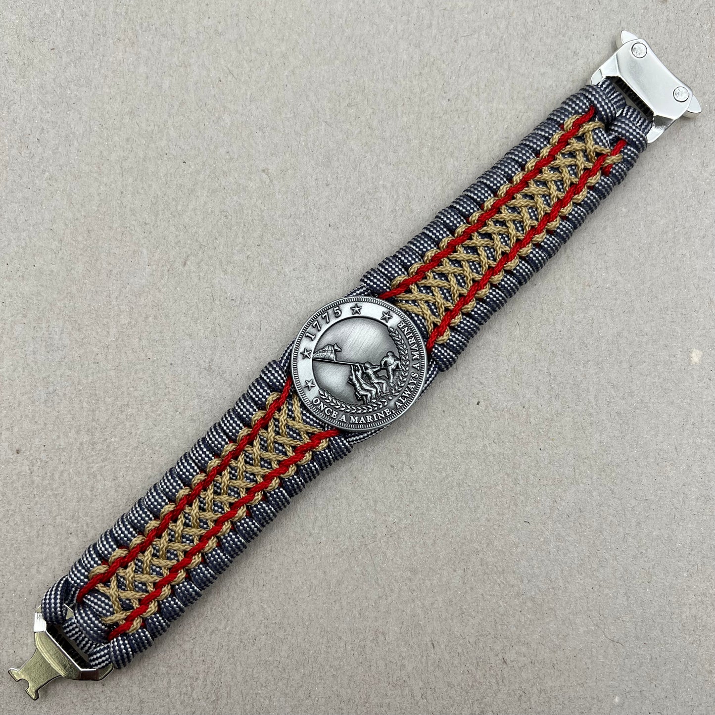 USMC Iwo Jima bracelet-Navy Blue/White, Red & Gold