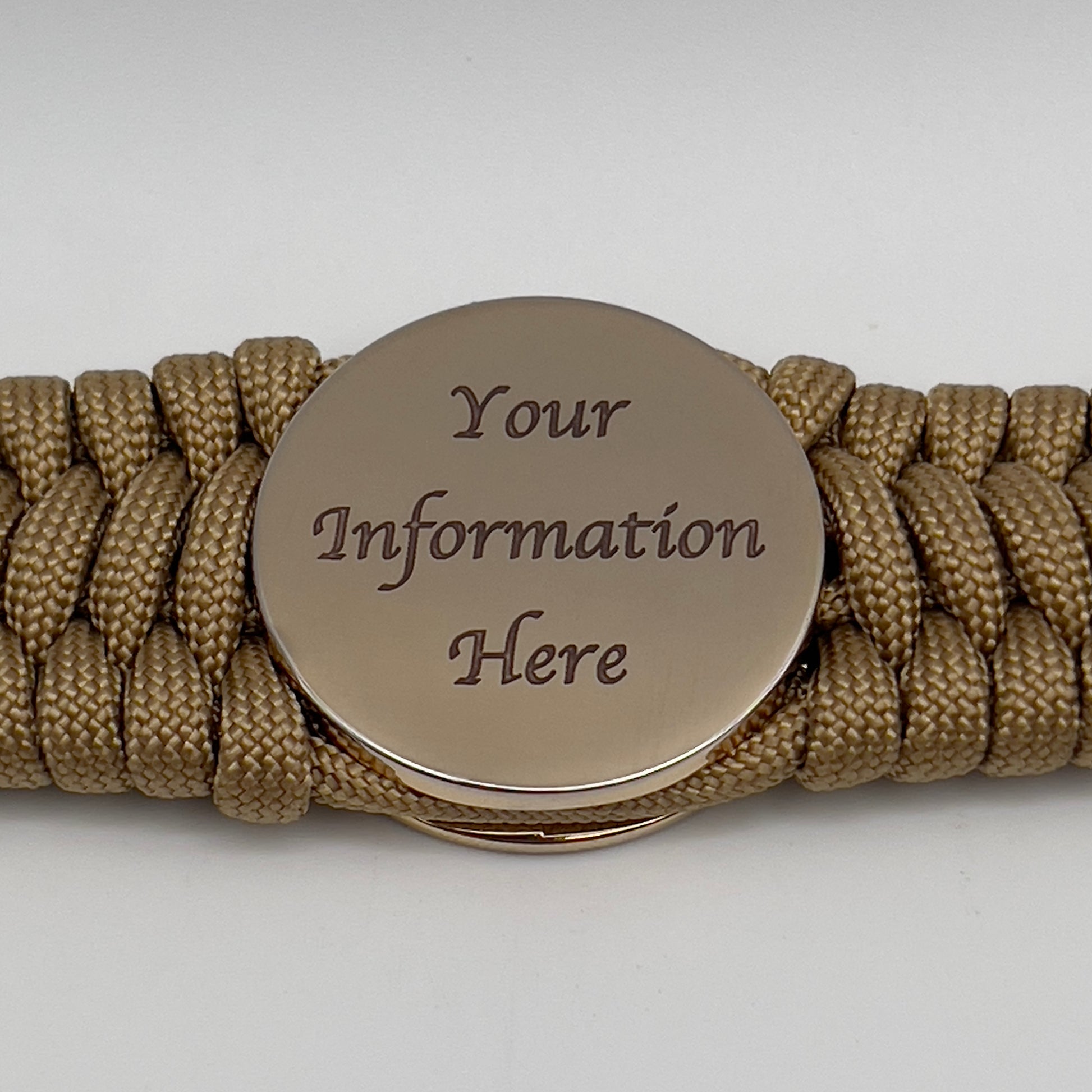 Thick, wide, rigid and comfortable braided United States Marine Corps bracelet featuring a 24K gold plated USMC Eagle Globe and Anchor medallion, a gold Cobra style tactical buckle and woven with gold 550 paracord.