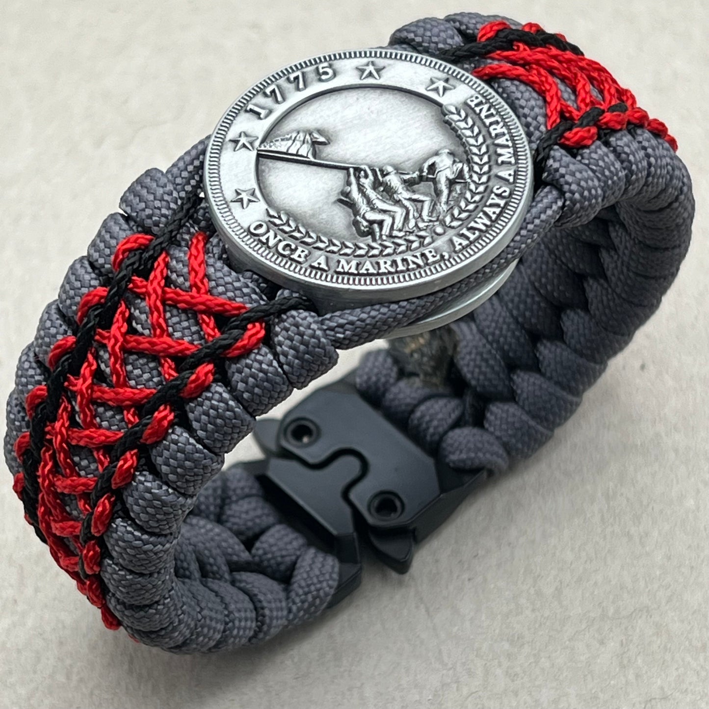 USMC Iwo Jima bracelet-Gray, Black & Red