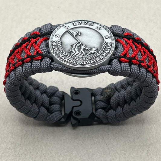 USMC Iwo Jima bracelet-Gray, Black & Red