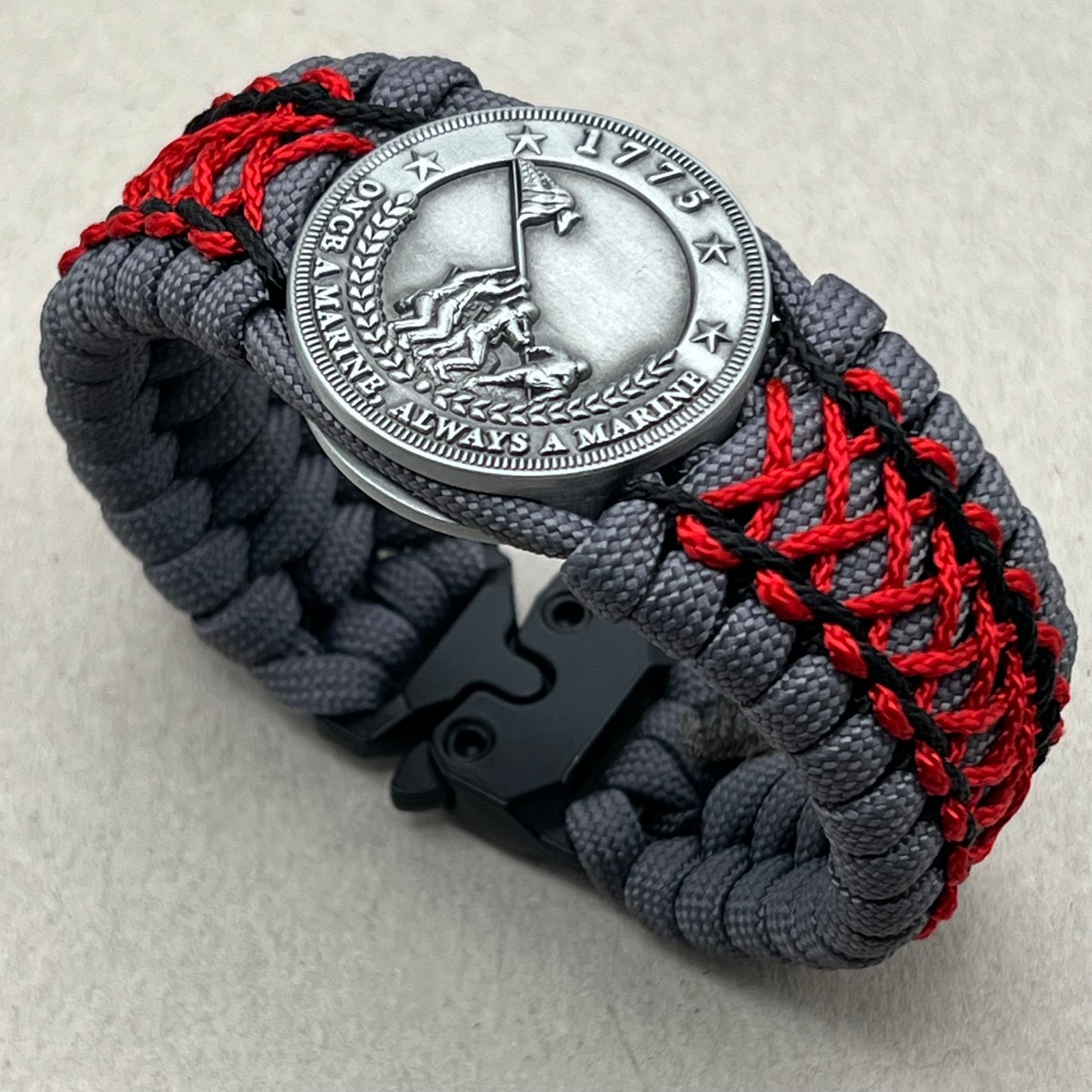 USMC Iwo Jima bracelet-Gray, Black & Red