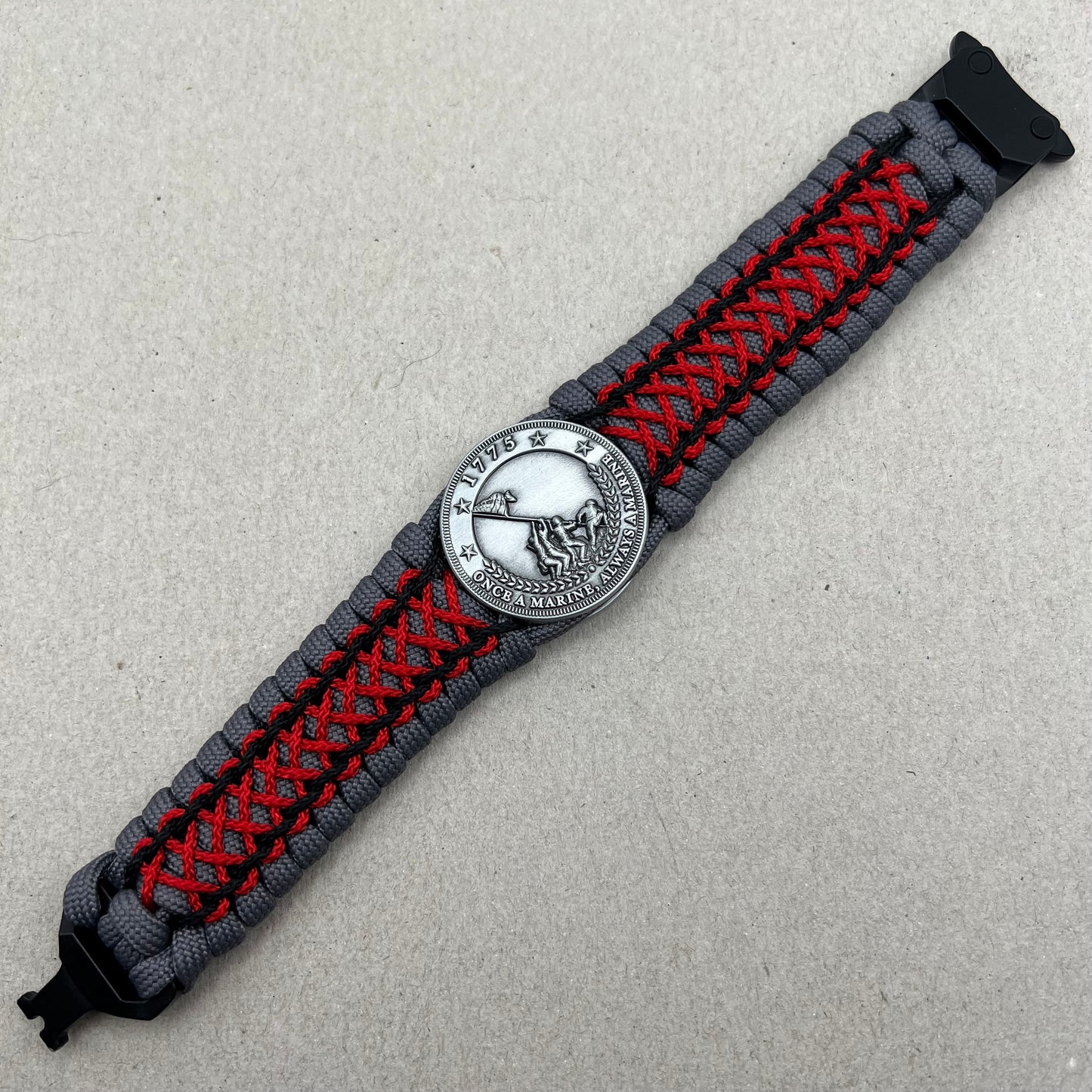 USMC Iwo Jima bracelet-Gray, Black & Red