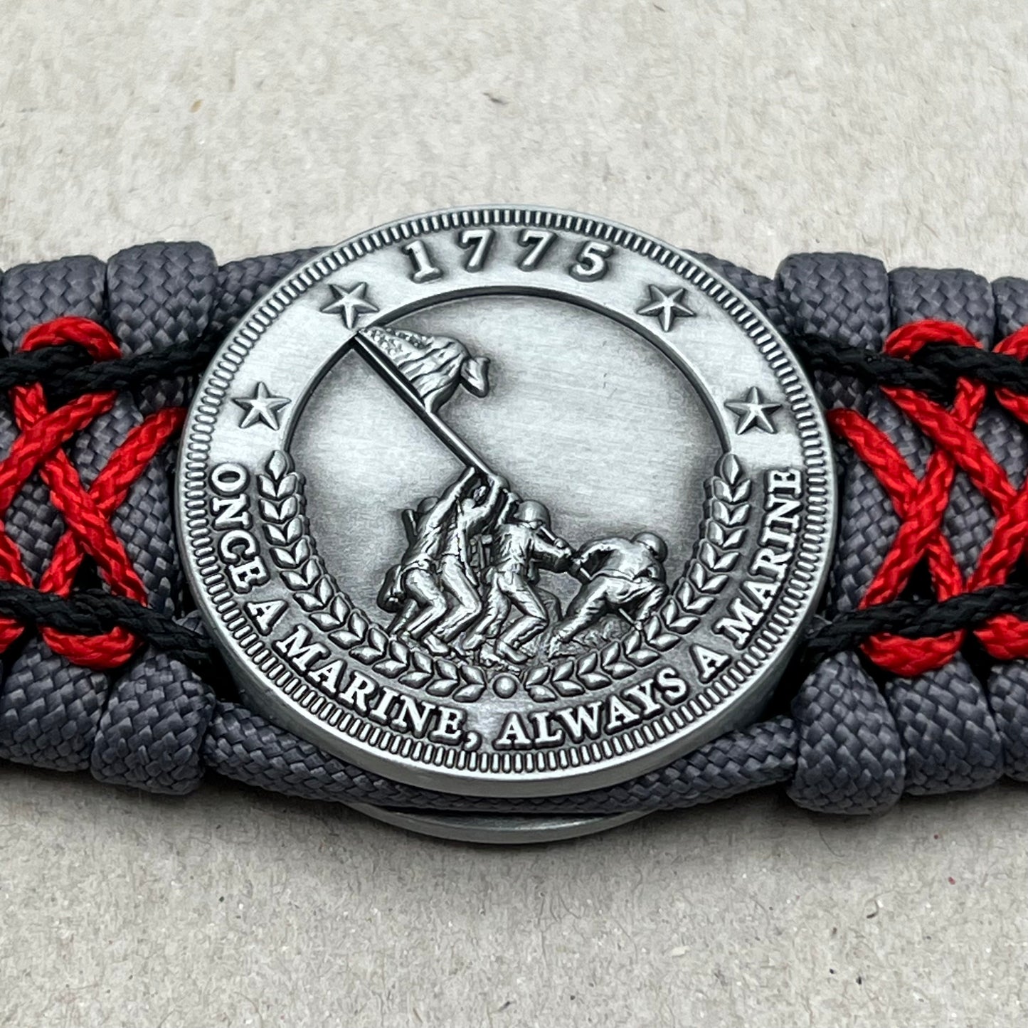 USMC Iwo Jima bracelet-Gray, Black & Red