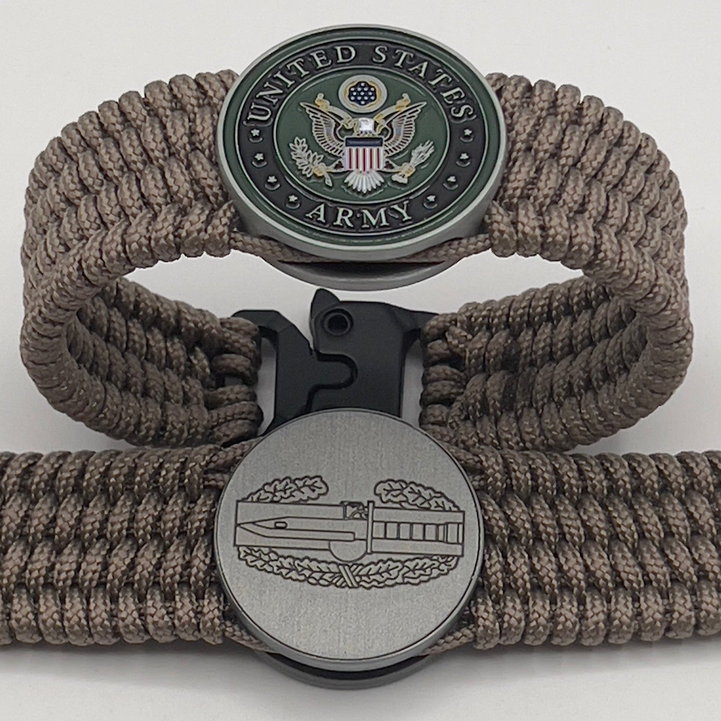Tan US Army engraved Combat Action badge bracelet