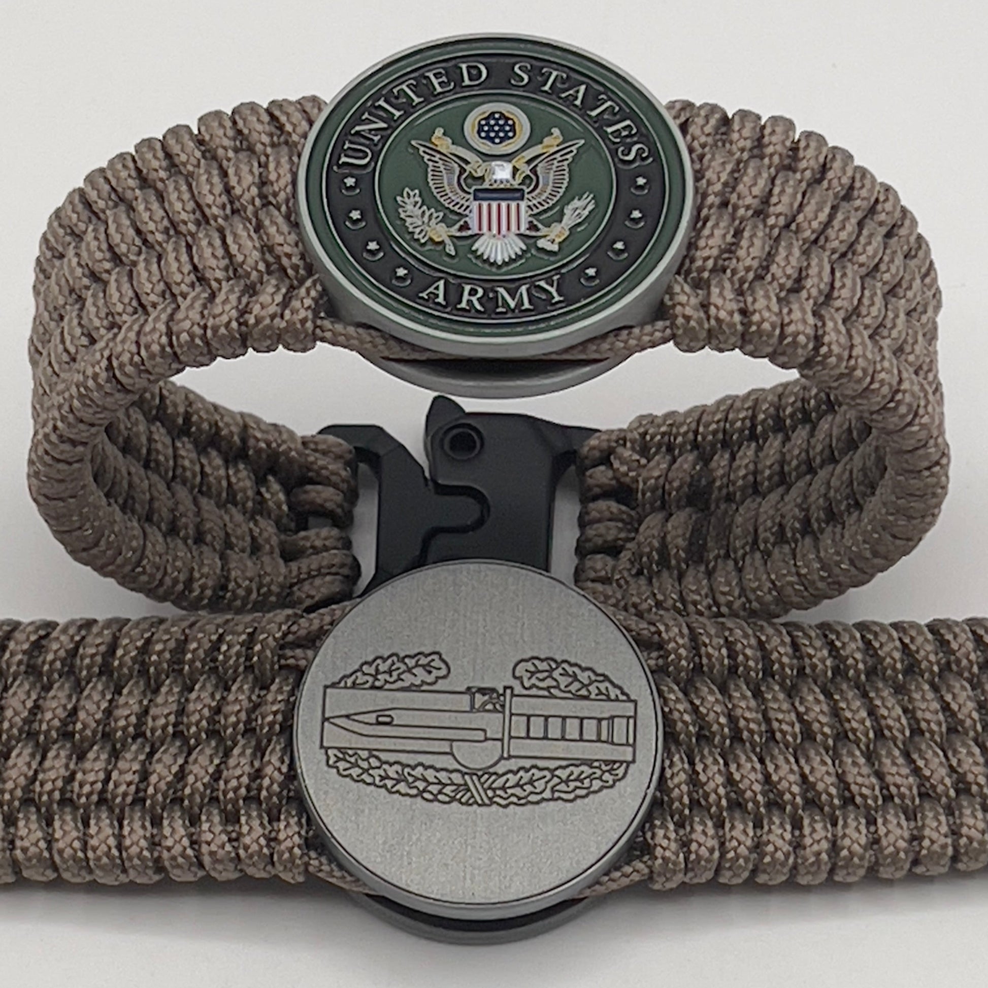 Tan US Army engraved Combat Action badge bracelet