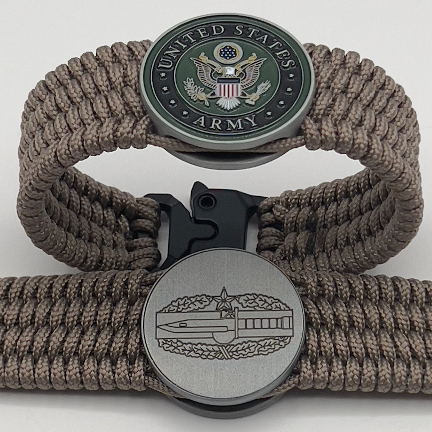 Tan US Army engraved Combat Action badge (2nd award) bracelet