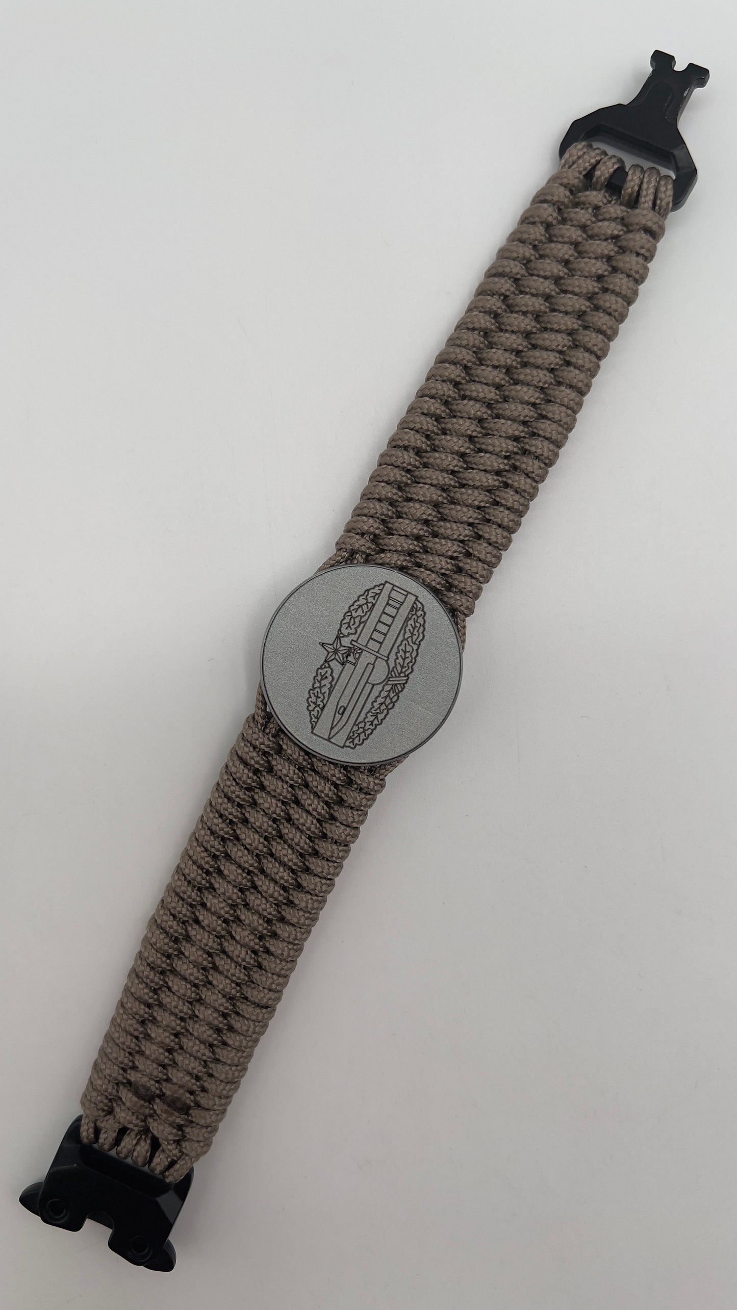 Tan US Army engraved Combat Action badge (2nd award) bracelet