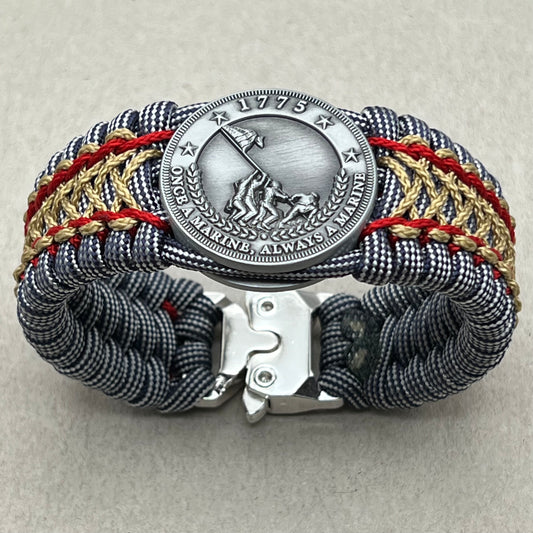 USMC Iwo Jima bracelet-Navy Blue/White, Red & Gold