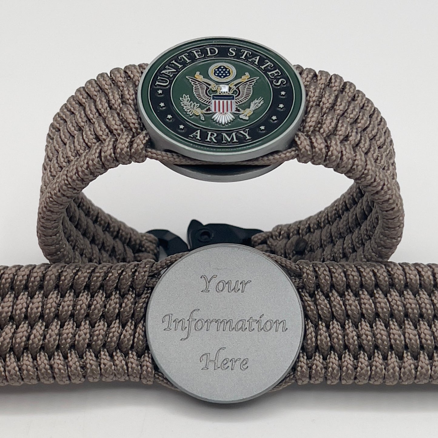 Custom engraved black and tan US Army bracelet
