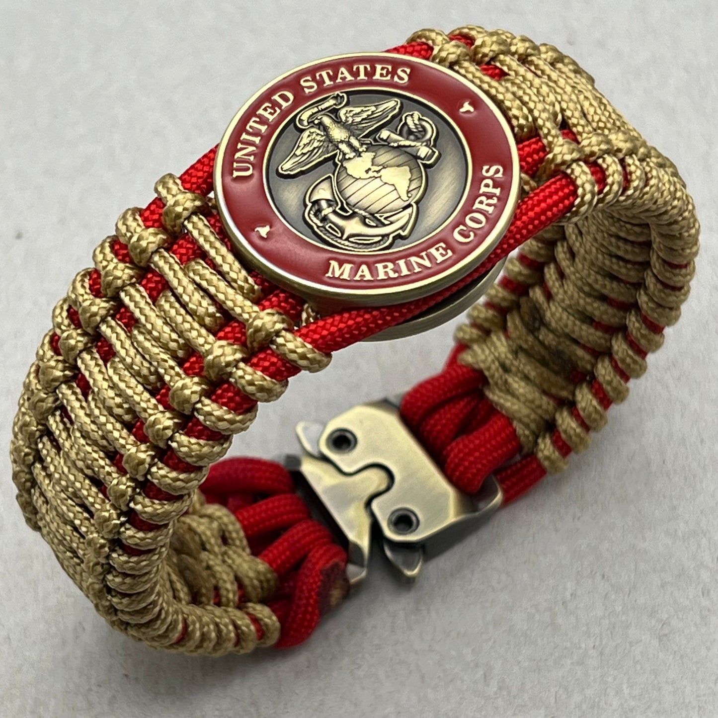 USMC bracelet-Antique Brass EGA-Red & Gold