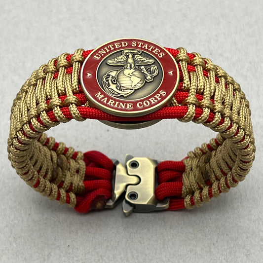 USMC bracelet-Antique Brass EGA-Red & Gold