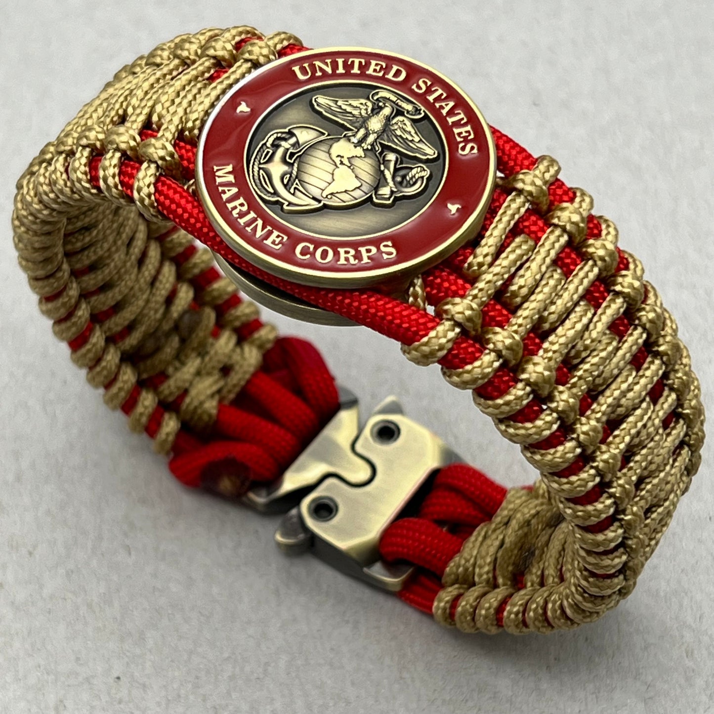 USMC bracelet-Antique Brass EGA-Red & Gold