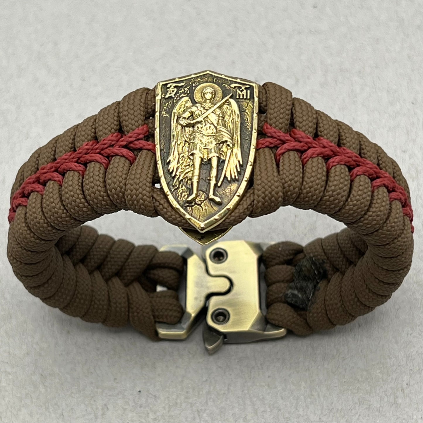 St Michael Christian bracelet | Brown & Crimson