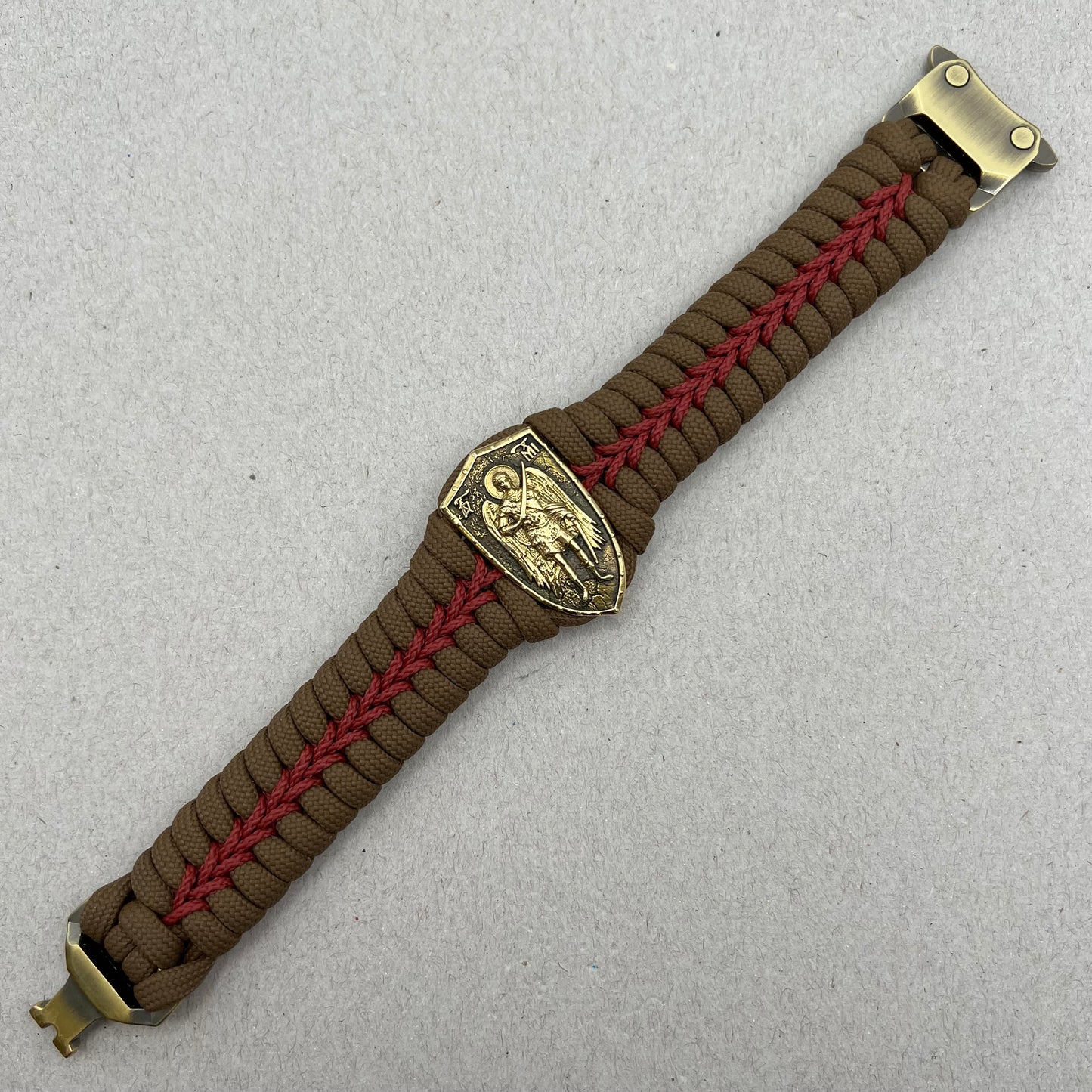 St Michael Christian bracelet | Brown & Crimson