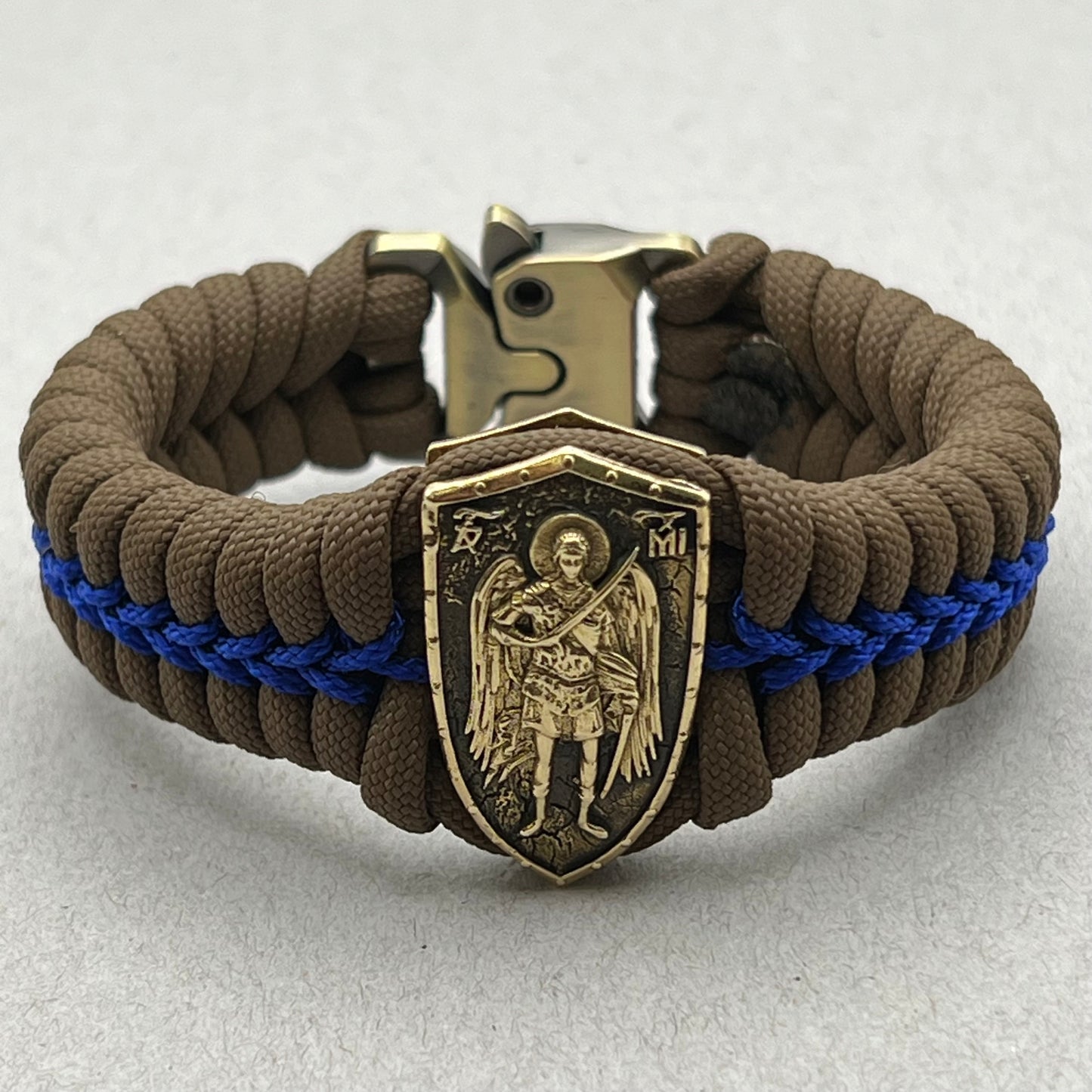 St Michael Christian bracelet | Brown & Blue