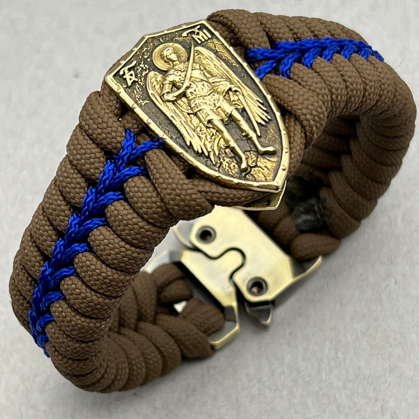 St Michael Christian bracelet | Brown & Blue