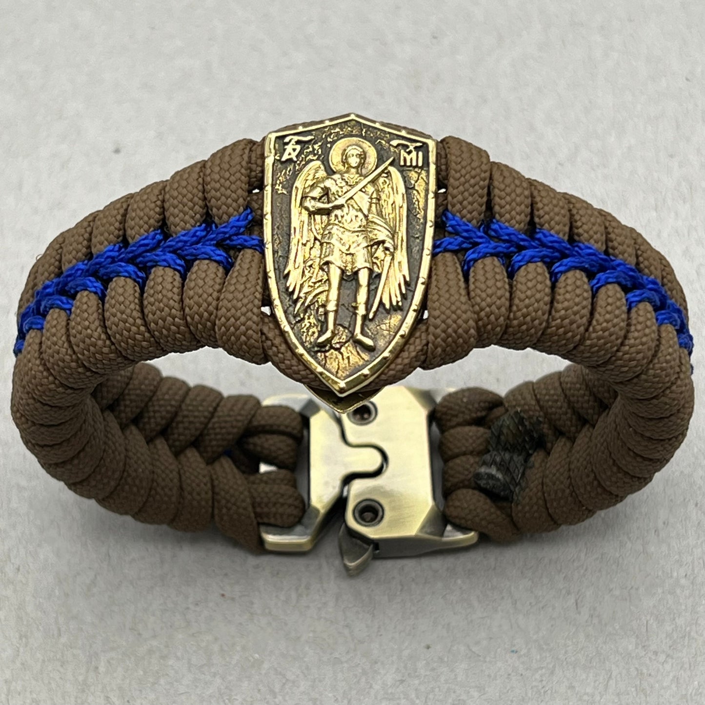 St Michael Christian bracelet | Brown & Blue