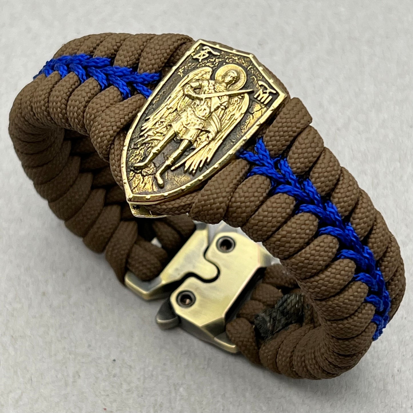 St Michael Christian bracelet | Brown & Blue