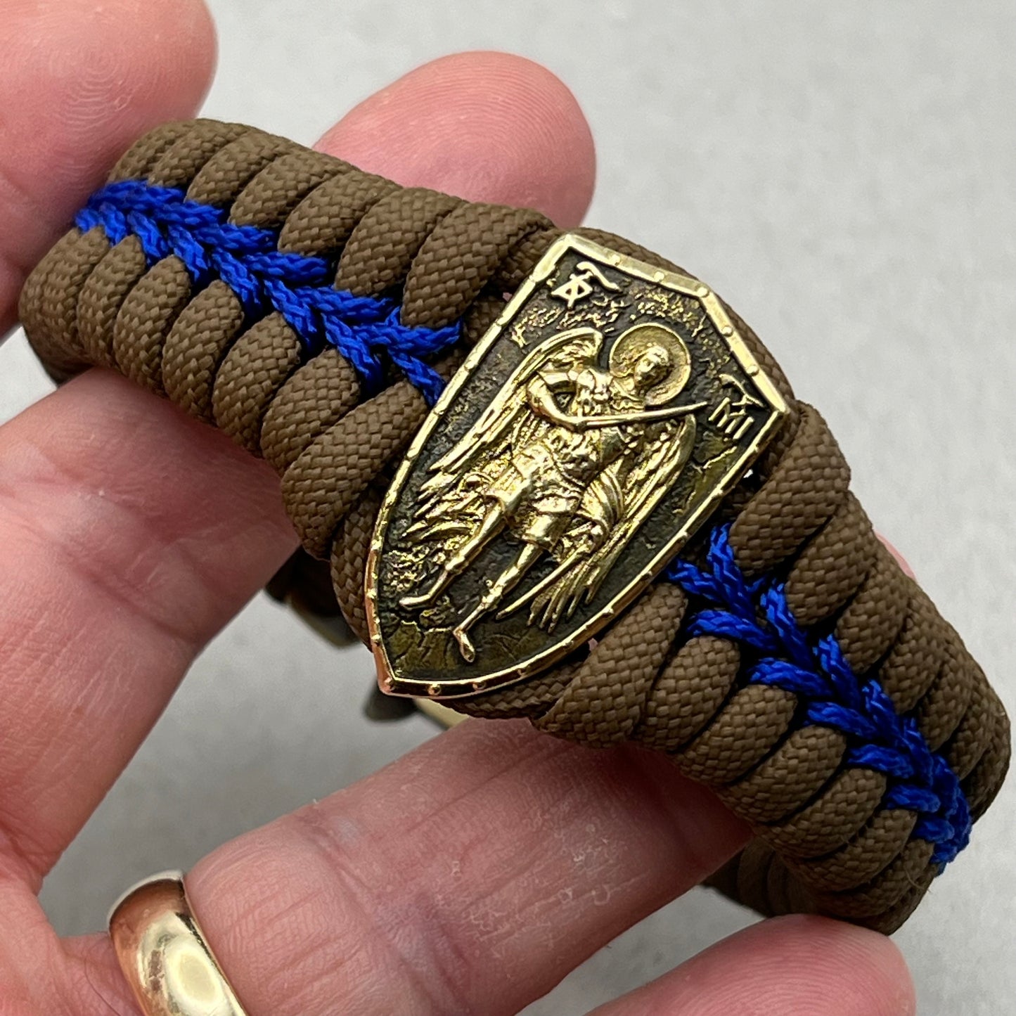 St Michael Christian bracelet | Brown & Blue