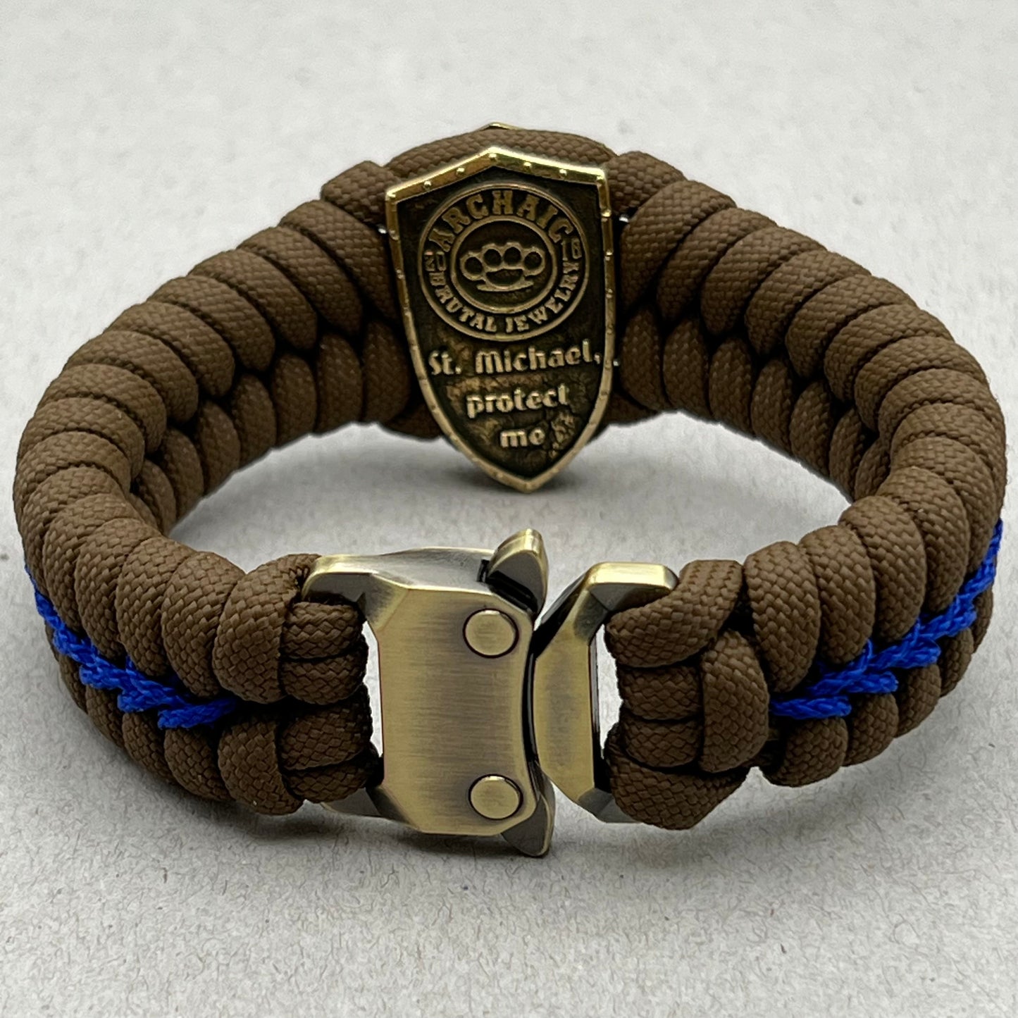 St Michael Christian bracelet | Brown & Blue