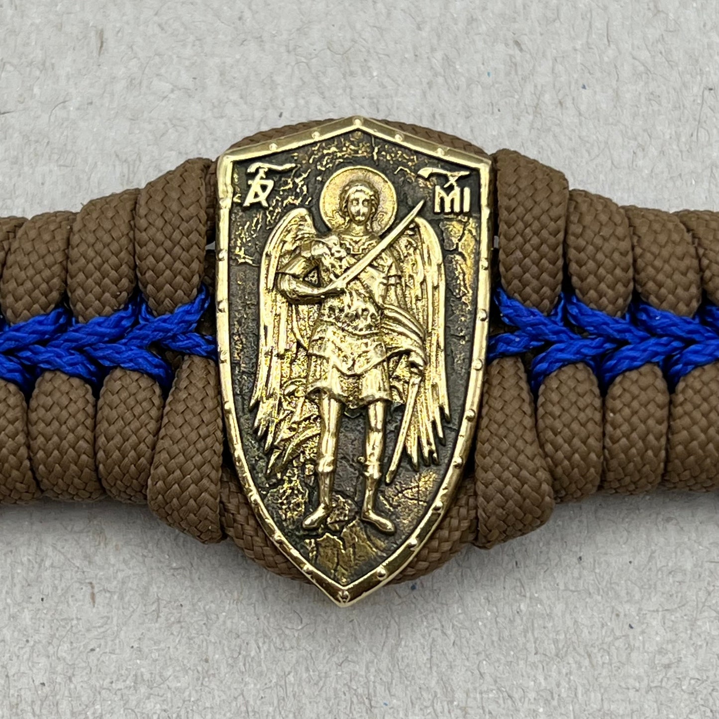 St Michael Christian bracelet | Brown & Blue